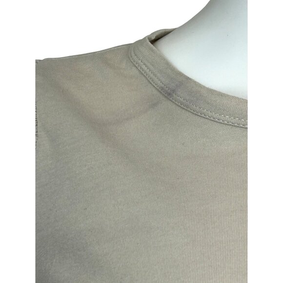 H&M Women Top M Beige Round Neck Short Voluminous Balloon Sleeves Cotton Stretch - Picture 6 of 11